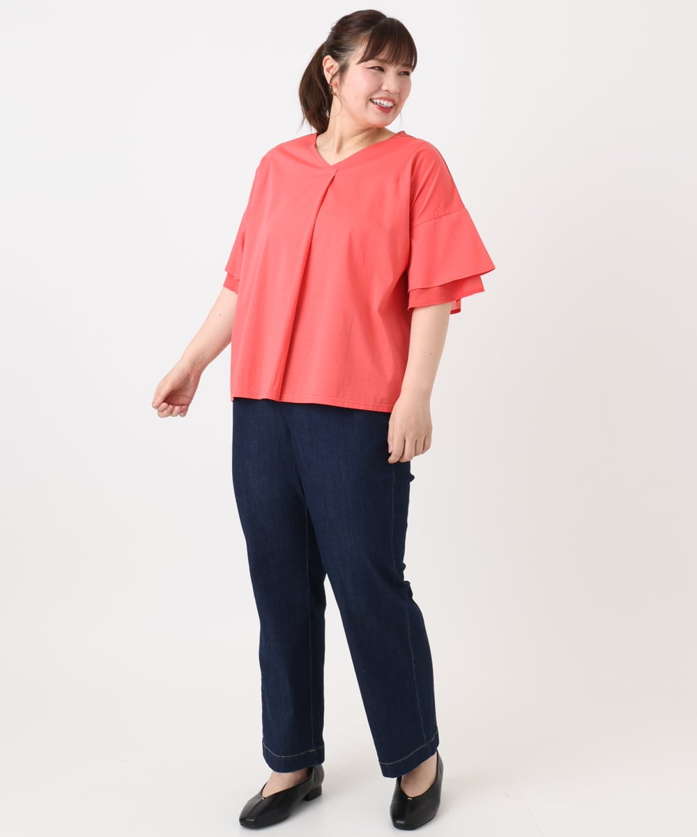 OLKHA30059 eur3(エウルキューブ) 【WEB先行販売】【大きいサイズ/接触冷感】Vネックシルケット天竺カットソー ピンク(03)