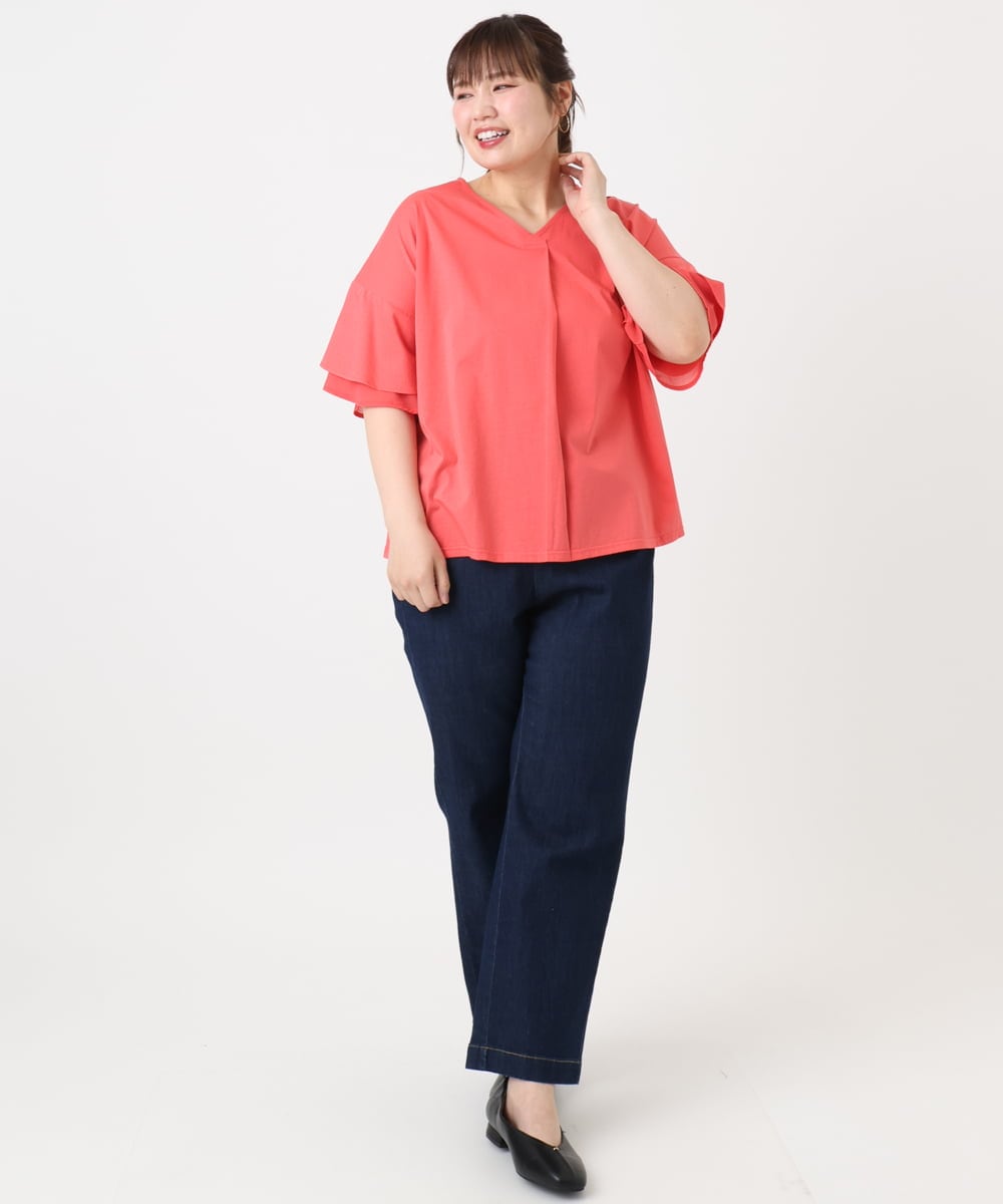 OLKHA30059 eur3(エウルキューブ) 【WEB先行販売】【大きいサイズ/接触冷感】Vネックシルケット天竺カットソー ピンク(03)