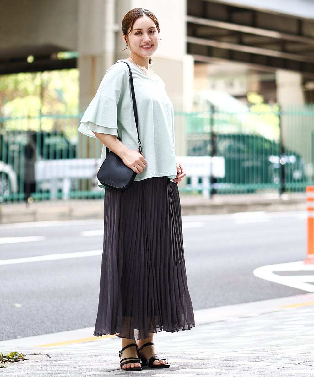 OLKHA30059 eur3(エウルキューブ) 【WEB先行販売】【大きいサイズ/接触冷感】Vネックシルケット天竺カットソー ライトグリーン(30)