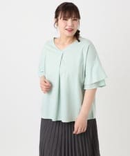 OLKHA30059 eur3(エウルキューブ) 【WEB先行販売】【大きいサイズ/接触冷感】Vネックシルケット天竺カットソー ライトグリーン(30)