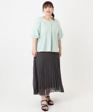 OLKHA30059 eur3(エウルキューブ) 【WEB先行販売】【大きいサイズ/接触冷感】Vネックシルケット天竺カットソー ライトグリーン(30)