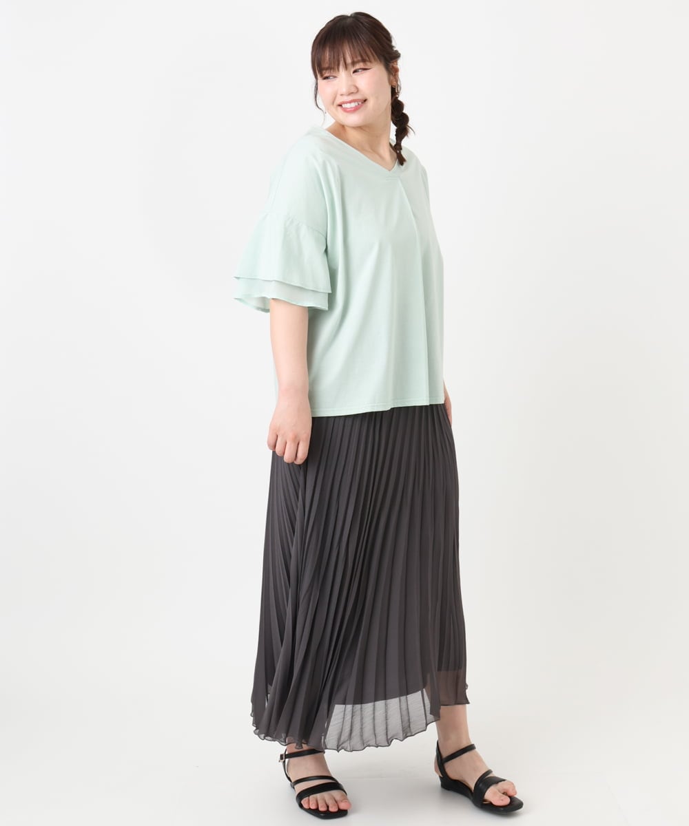 OLKHA30059 eur3(エウルキューブ) 【WEB先行販売】【大きいサイズ/接触冷感】Vネックシルケット天竺カットソー ライトグリーン(30)