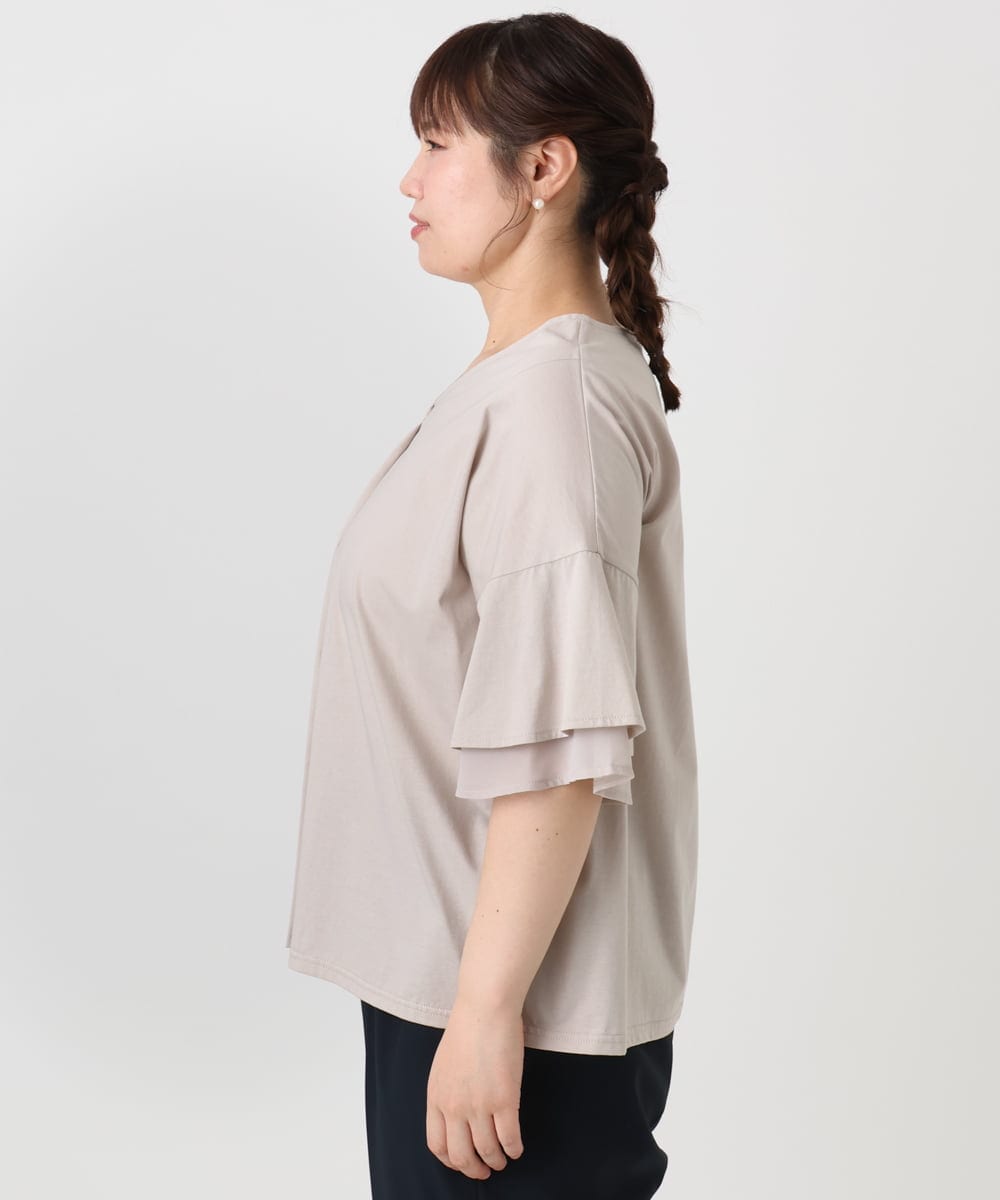 OLKHA30059 eur3(エウルキューブ) 【WEB先行販売】【大きいサイズ/接触冷感】Vネックシルケット天竺カットソー グレージュ(89)