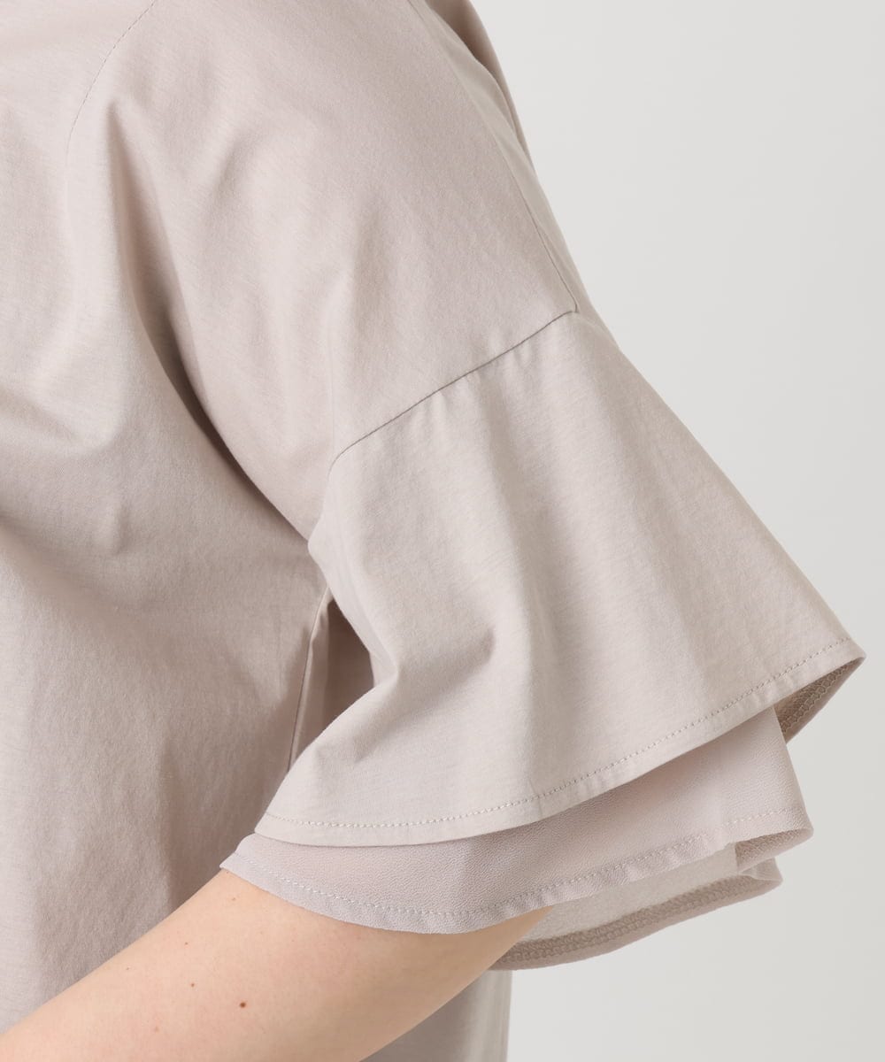 OLKHA30059 eur3(エウルキューブ) 【WEB先行販売】【大きいサイズ/接触冷感】Vネックシルケット天竺カットソー グレージュ(89)