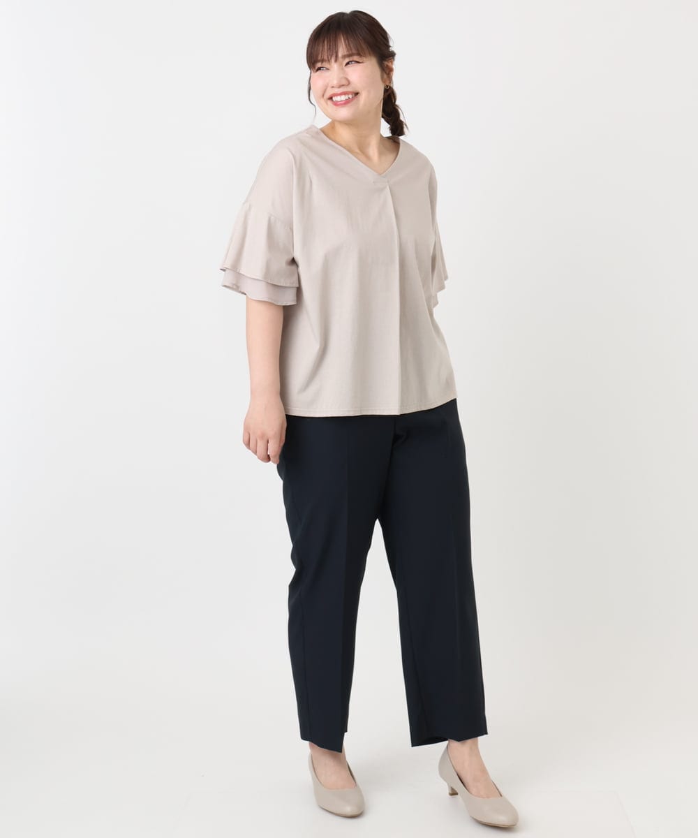 OLKHA30059 eur3(エウルキューブ) 【WEB先行販売】【大きいサイズ/接触冷感】Vネックシルケット天竺カットソー グレージュ(89)