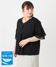 OLKHA30059 eur3(エウルキューブ) 【WEB先行販売】【大きいサイズ/接触冷感】Vネックシルケット天竺カットソー ブラック(94)