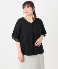 OLKHA30059 eur3(エウルキューブ) 【WEB先行販売】【大きいサイズ/接触冷感】Vネックシルケット天竺カットソー ブラック(94)