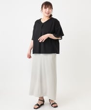 OLKHA30059 eur3(エウルキューブ) 【WEB先行販売】【大きいサイズ/接触冷感】Vネックシルケット天竺カットソー ブラック(94)