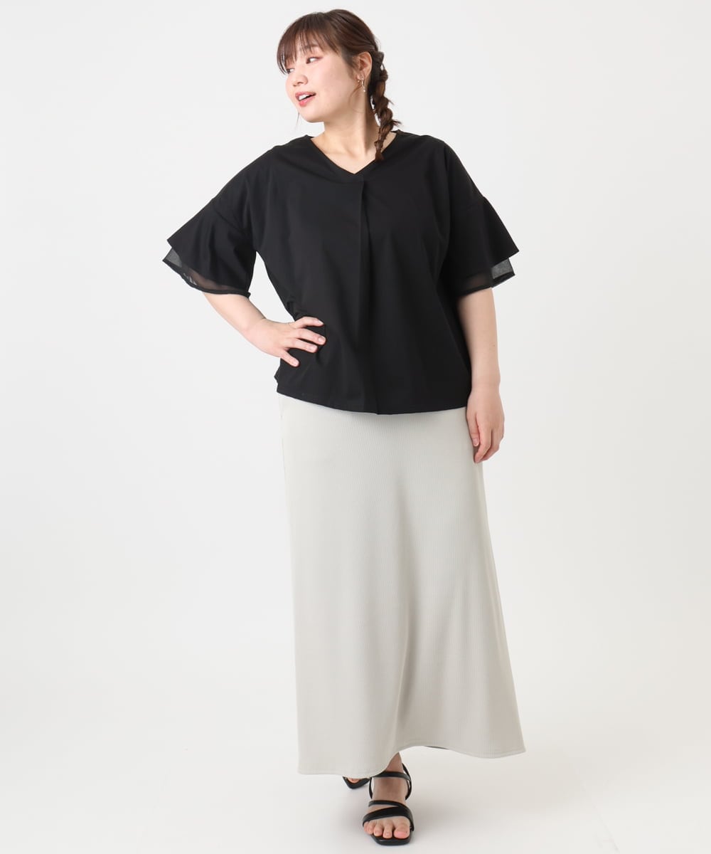 OLKHA30059 eur3(エウルキューブ) 【WEB先行販売】【大きいサイズ/接触冷感】Vネックシルケット天竺カットソー ブラック(94)