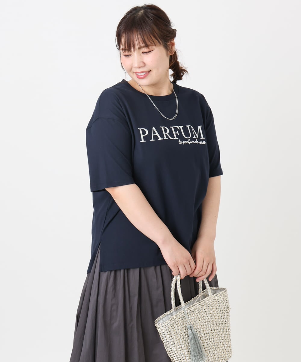 OLKHA34054 eur3(エウルキューブ) 【大きいサイズ/a.v.v×eur3】コットンロゴTシャツ ネイビー(57)