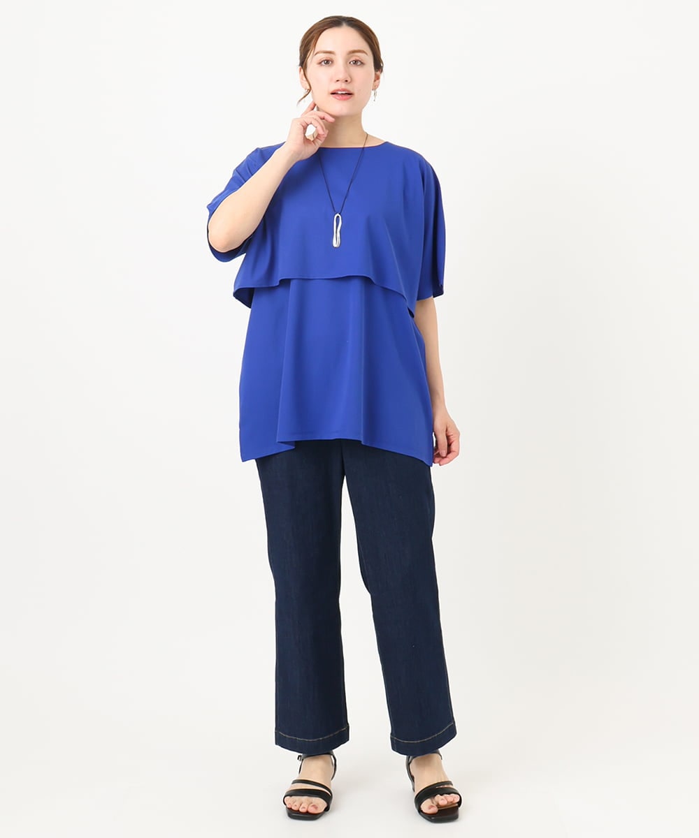 OLKHA42054 eur3(エウルキューブ) 【WEB先行販売】【大きいサイズ/接触冷感】ケープデザインカットソー ブルー(55)
