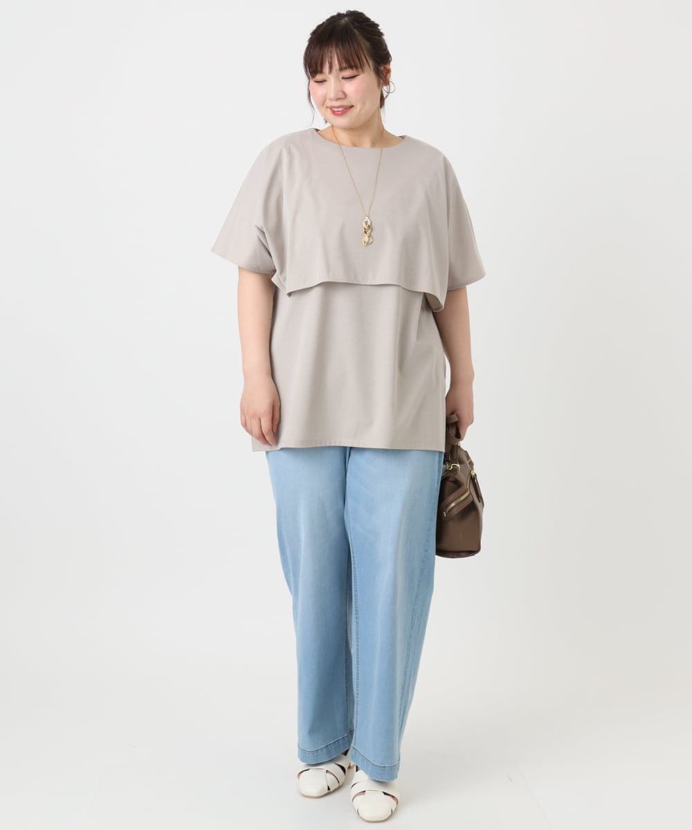 OLKHA42054 eur3(エウルキューブ) 【WEB先行販売】【大きいサイズ/接触冷感】ケープデザインカットソー グレージュ(89)
