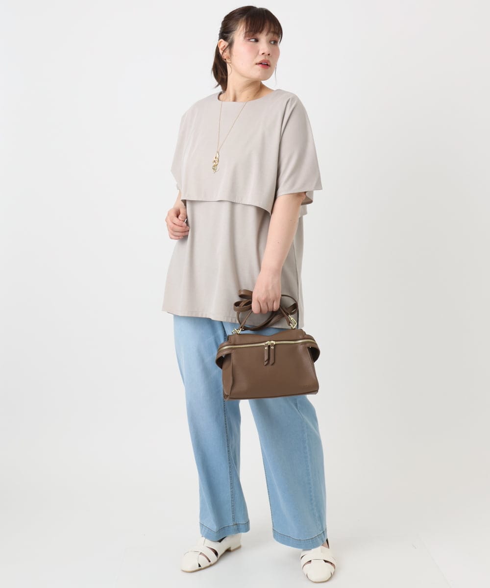OLKHA42054 eur3(エウルキューブ) 【WEB先行販売】【大きいサイズ/接触冷感】ケープデザインカットソー グレージュ(89)