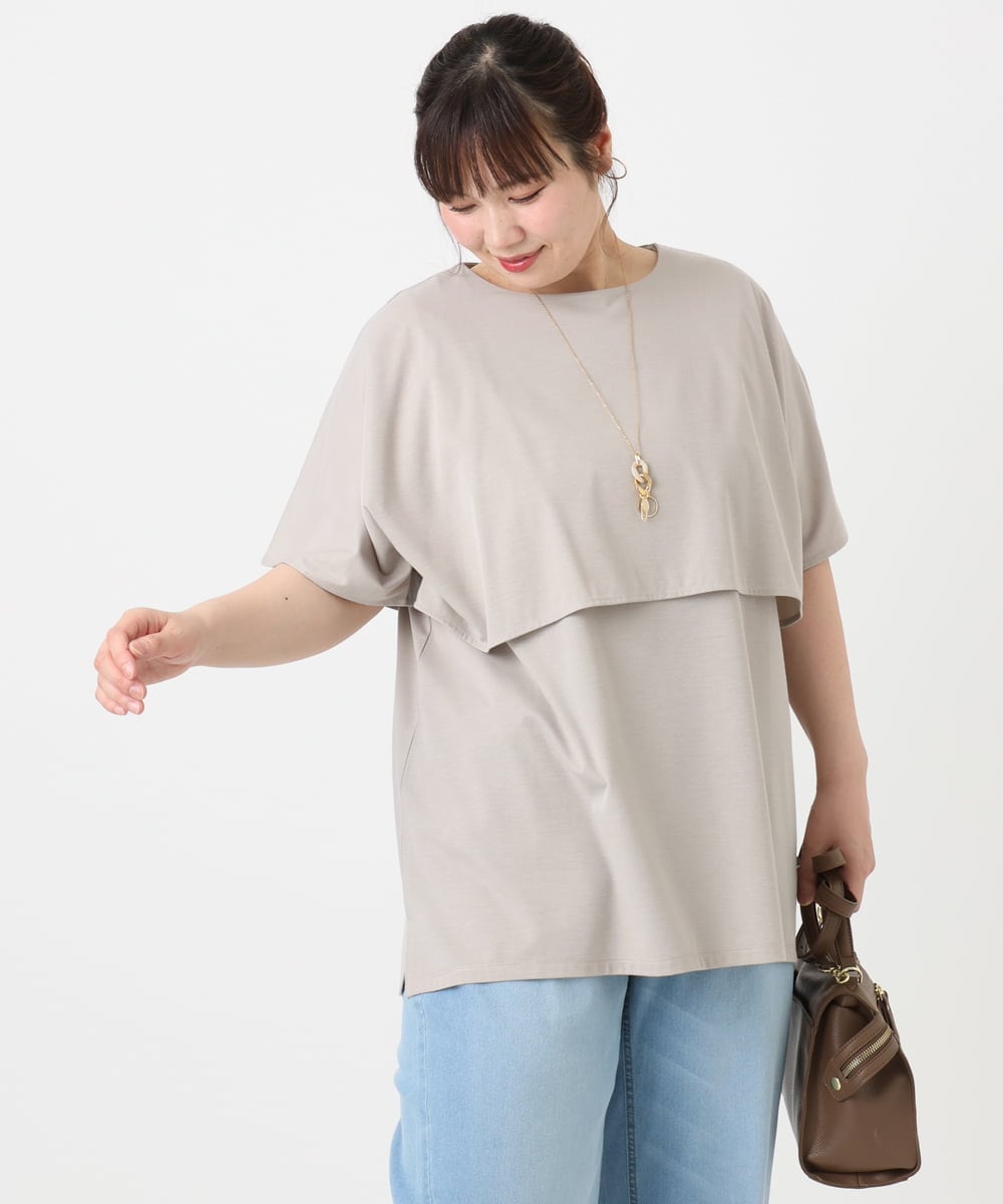 OLKHA42054 eur3(エウルキューブ) 【WEB先行販売】【大きいサイズ/接触冷感】ケープデザインカットソー グレージュ(89)