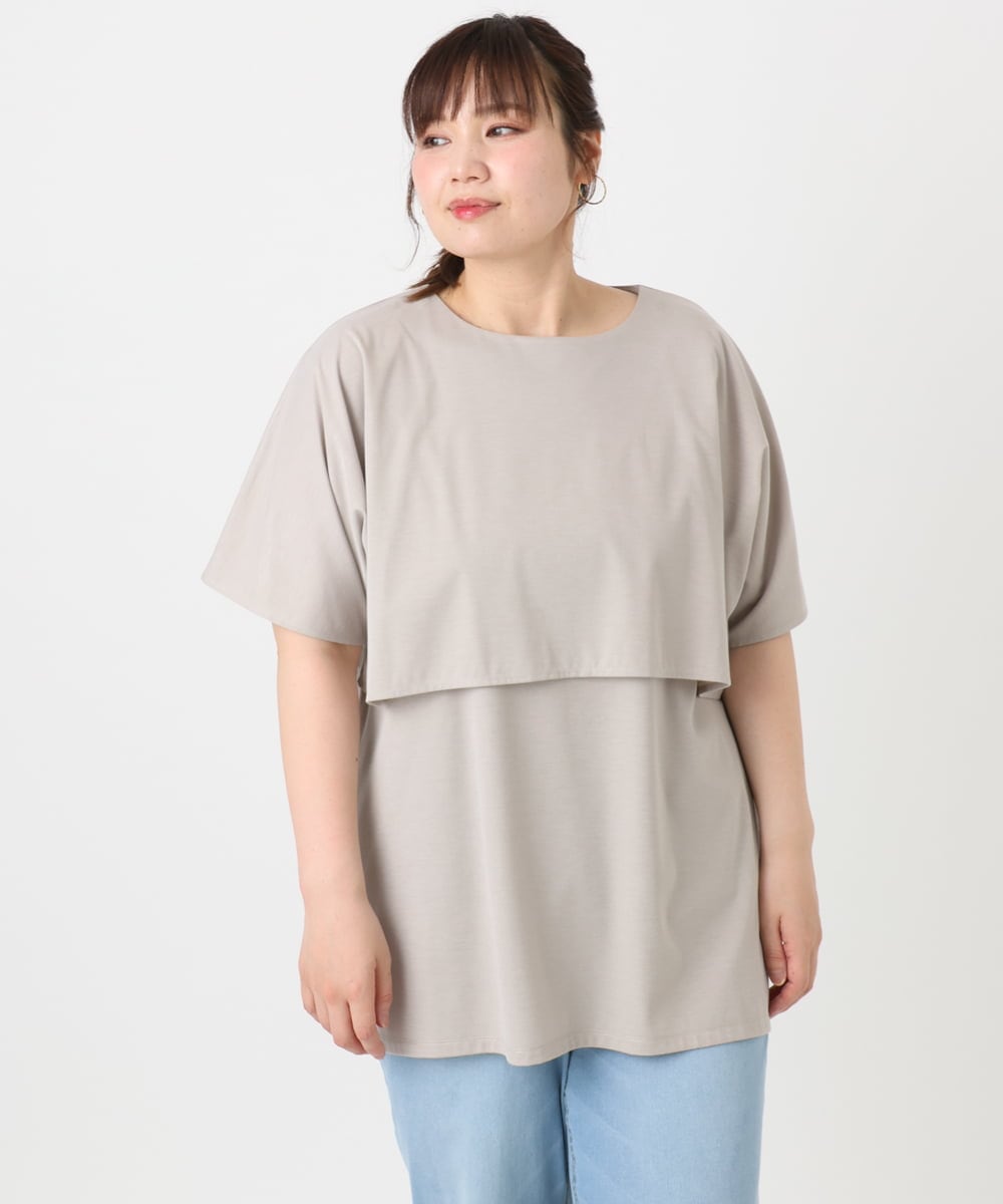 OLKHA42054 eur3(エウルキューブ) 【WEB先行販売】【大きいサイズ/接触冷感】ケープデザインカットソー グレージュ(89)