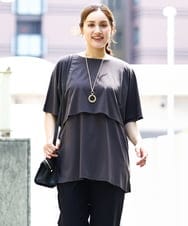 OLKHA42054 eur3(エウルキューブ) 【WEB先行販売】【大きいサイズ/接触冷感】ケープデザインカットソー ダークグレー(93)