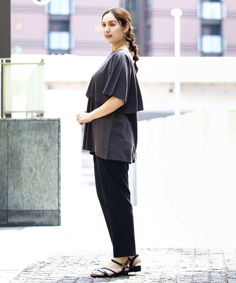 OLKHA42054 eur3(エウルキューブ) 【WEB先行販売】【大きいサイズ/接触冷感】ケープデザインカットソー ダークグレー(93)
