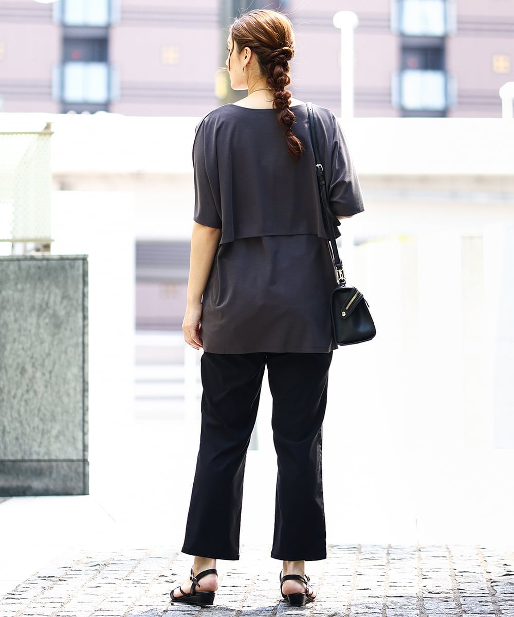 OLKHA42054 eur3(エウルキューブ) 【WEB先行販売】【大きいサイズ/接触冷感】ケープデザインカットソー ダークグレー(93)