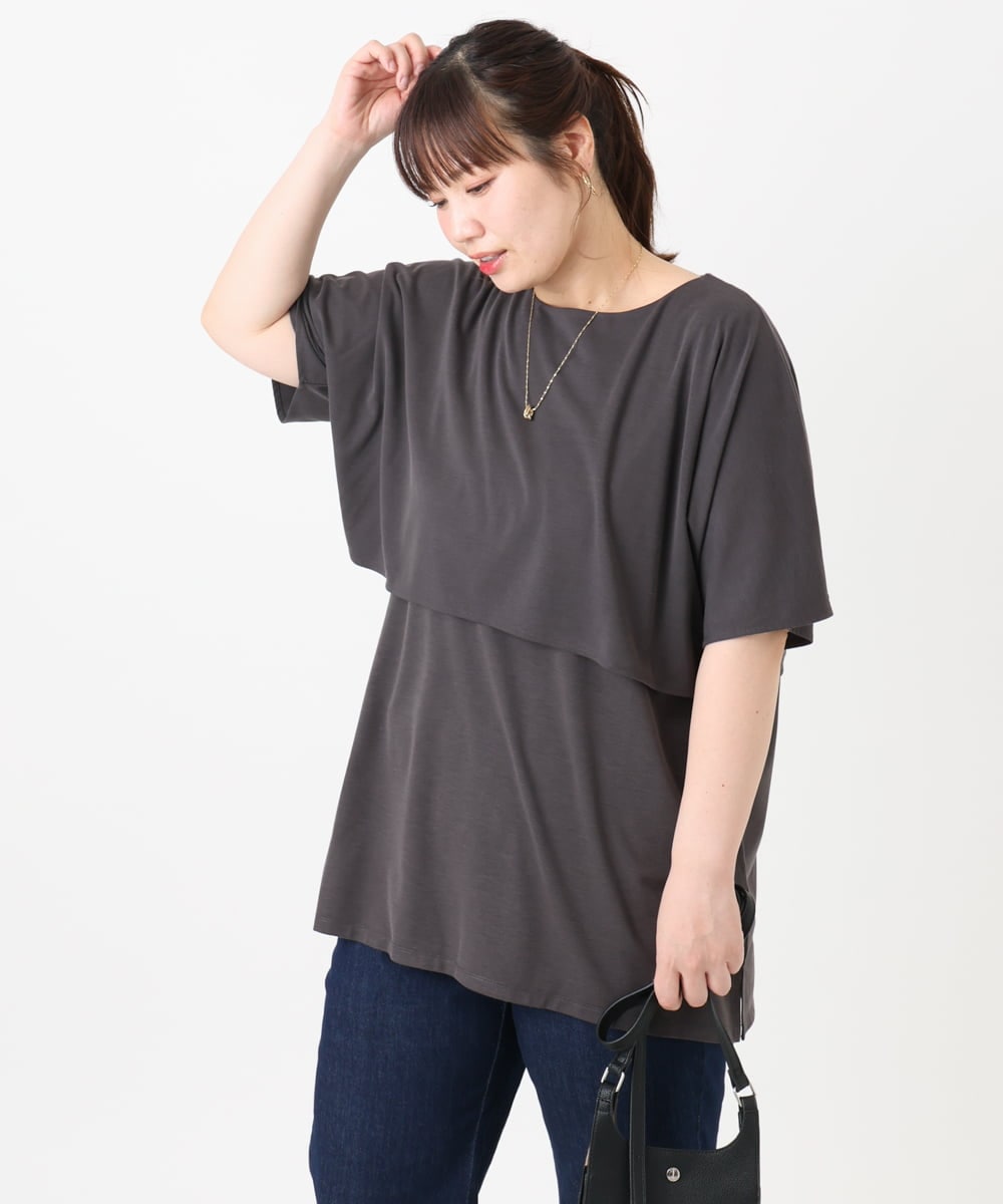 OLKHA42054 eur3(エウルキューブ) 【WEB先行販売】【大きいサイズ/接触冷感】ケープデザインカットソー ダークグレー(93)