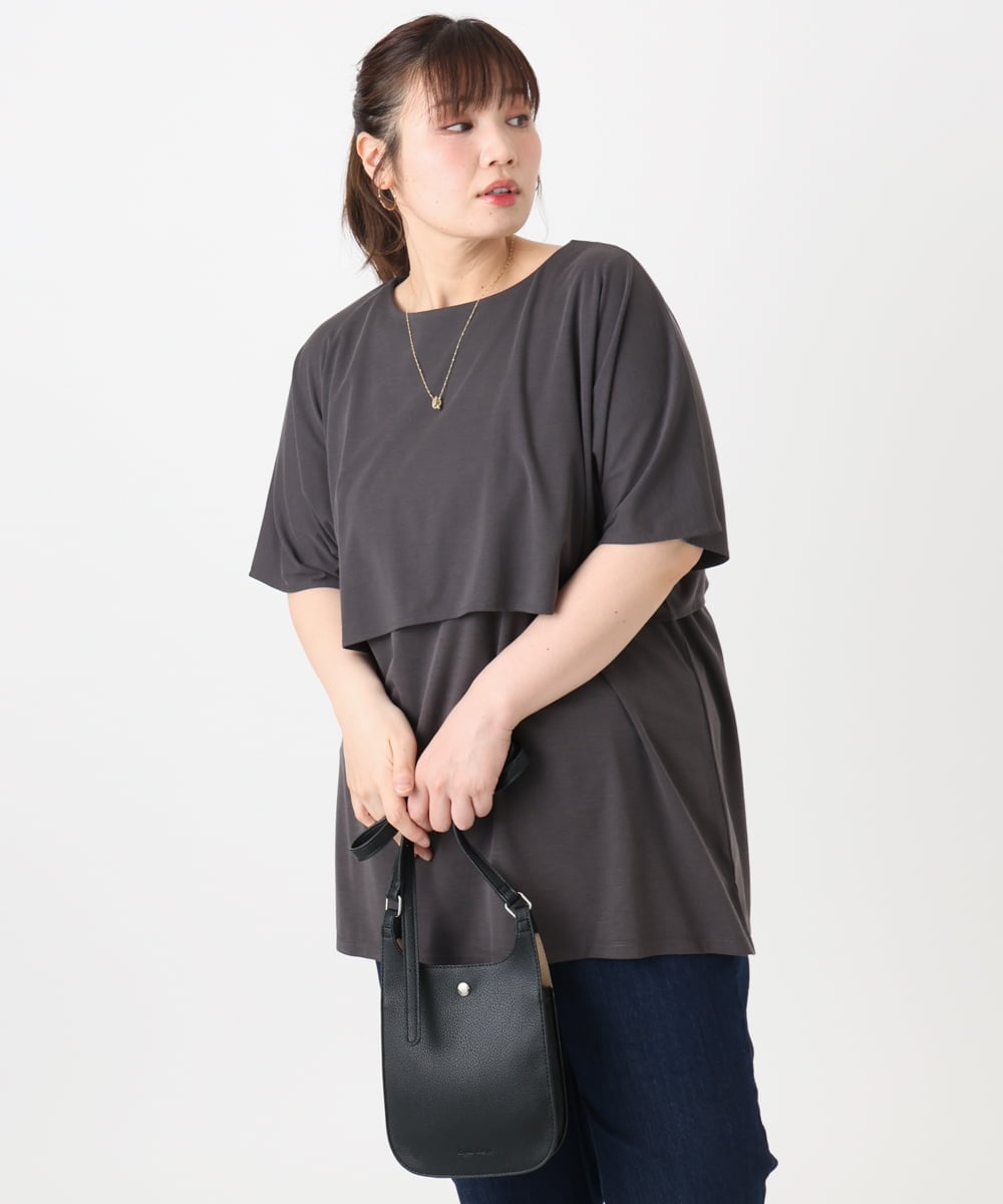 OLKHA42054 eur3(エウルキューブ) 【WEB先行販売】【大きいサイズ/接触冷感】ケープデザインカットソー ダークグレー(93)