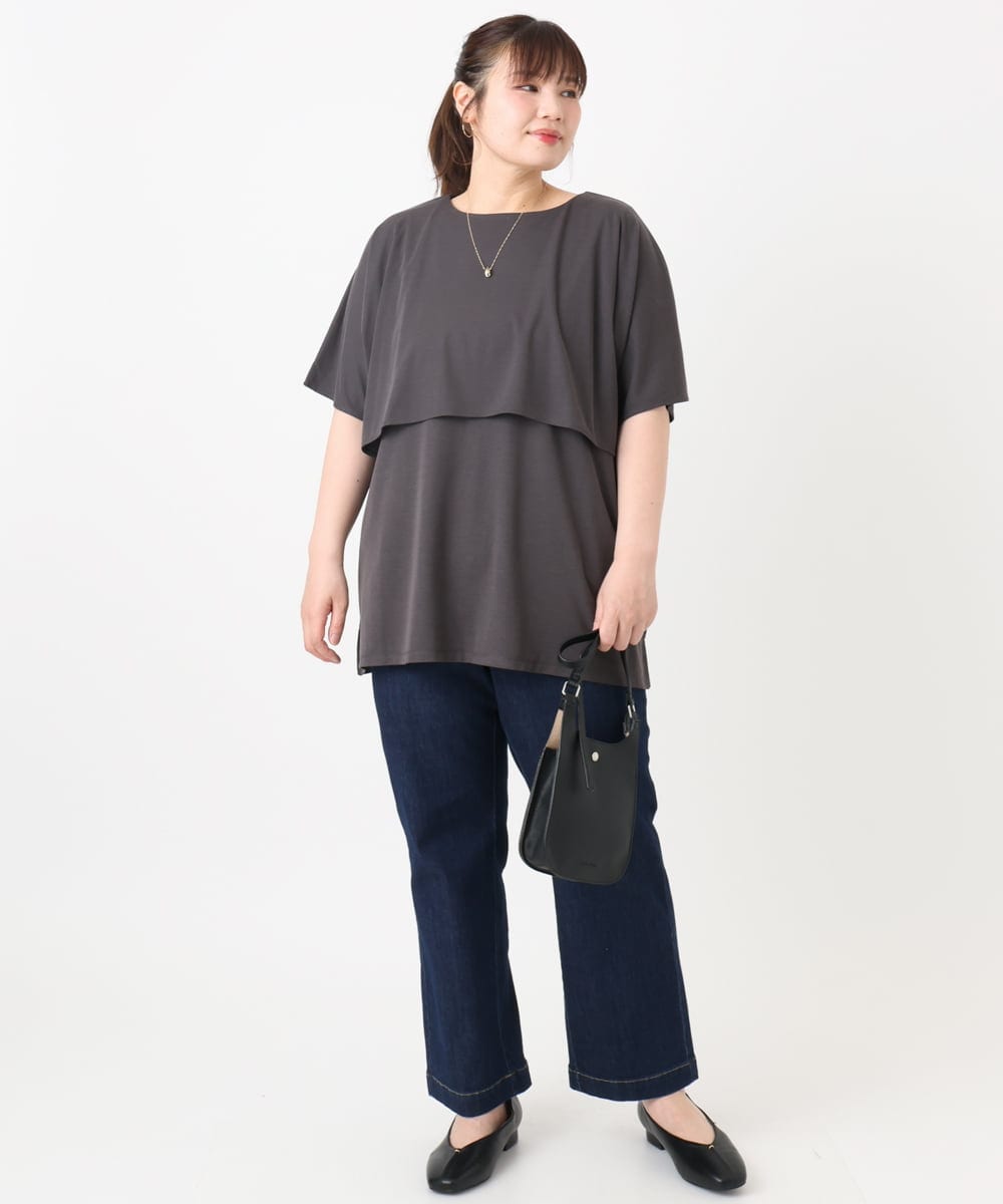OLKHA42054 eur3(エウルキューブ) 【WEB先行販売】【大きいサイズ/接触冷感】ケープデザインカットソー ダークグレー(93)