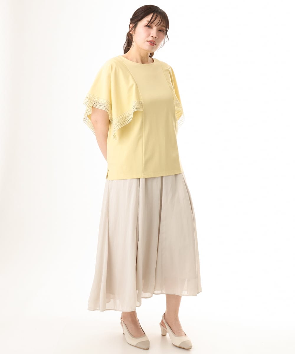 OLKHD31069 eur3(エウルキューブ) 【WEB先行販売】【大きいサイズ/a.v.v×eur3】接触冷感ハンカチーフスリーブカットソー ライトイエロー