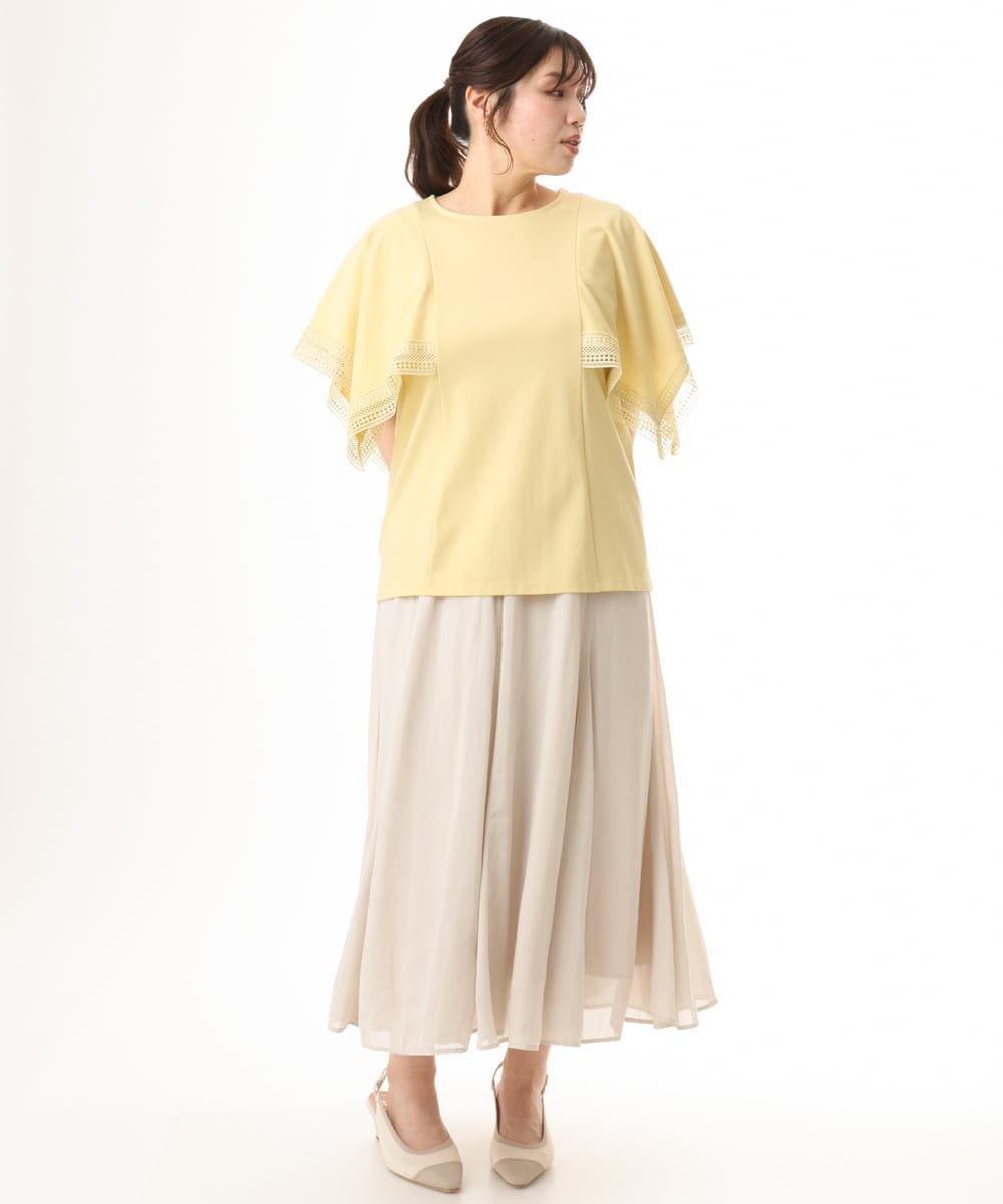 OLKHD31069 eur3(エウルキューブ) 【WEB先行販売】【大きいサイズ/a.v.v×eur3】接触冷感ハンカチーフスリーブカットソー ライトイエロー