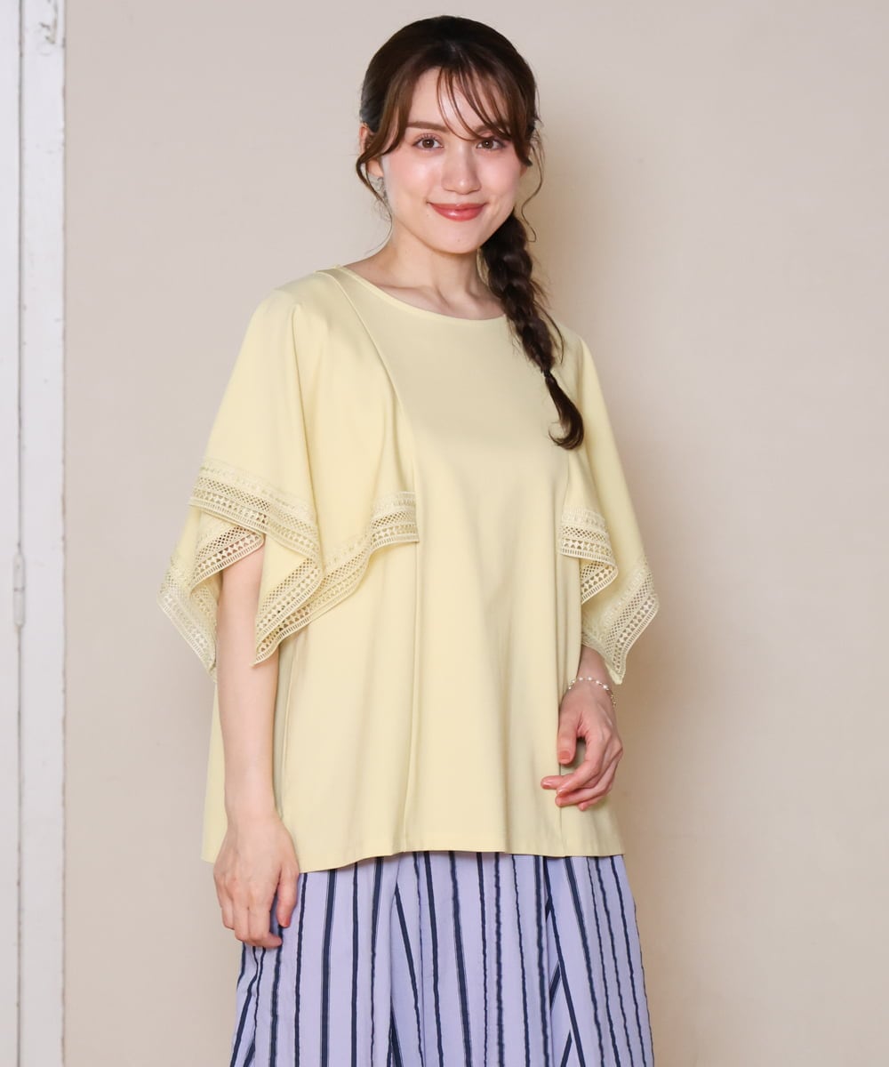 OLKHD31069 eur3(エウルキューブ) 【WEB先行販売】【大きいサイズ/a.v.v×eur3】接触冷感ハンカチーフスリーブカットソー ライトイエロー