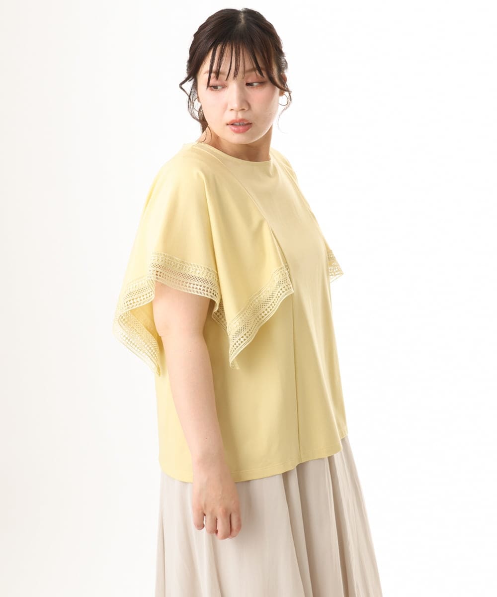 OLKHD31069 eur3(エウルキューブ) 【WEB先行販売】【大きいサイズ/a.v.v×eur3】接触冷感ハンカチーフスリーブカットソー ライトイエロー