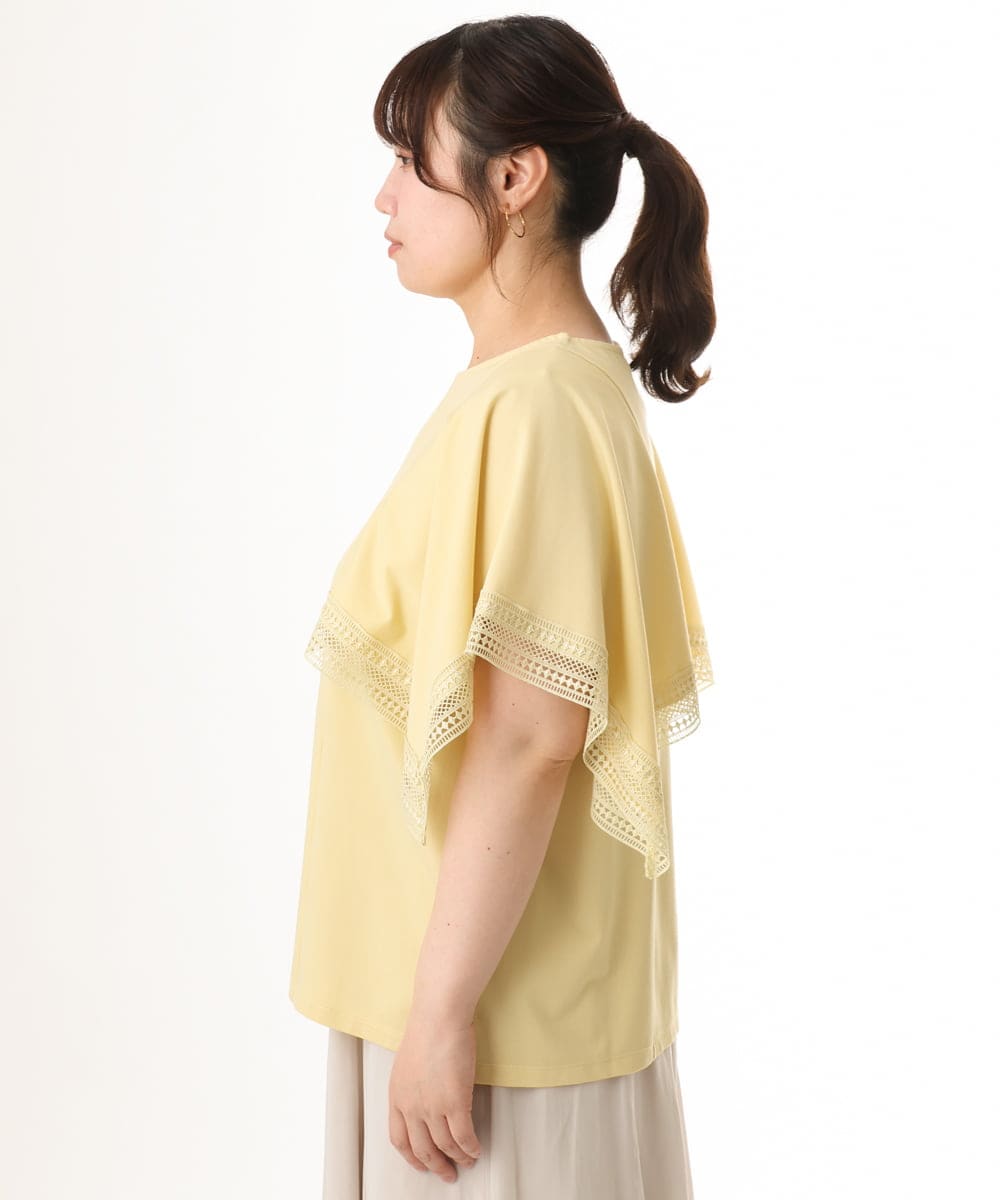 OLKHD31069 eur3(エウルキューブ) 【WEB先行販売】【大きいサイズ/a.v.v×eur3】接触冷感ハンカチーフスリーブカットソー ライトイエロー