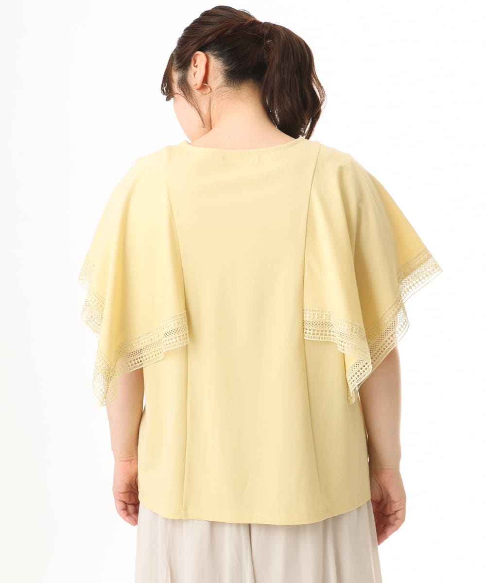 OLKHD31069 eur3(エウルキューブ) 【WEB先行販売】【大きいサイズ/a.v.v×eur3】接触冷感ハンカチーフスリーブカットソー ライトイエロー