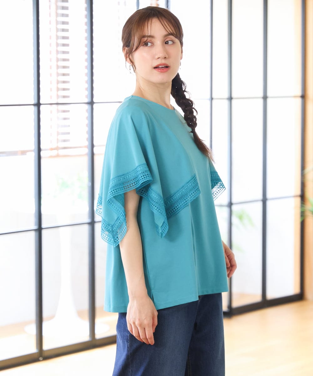 OLKHD31069 eur3(エウルキューブ) 【WEB先行販売】【大きいサイズ/a.v.v×eur3】接触冷感ハンカチーフスリーブカットソー グリーン