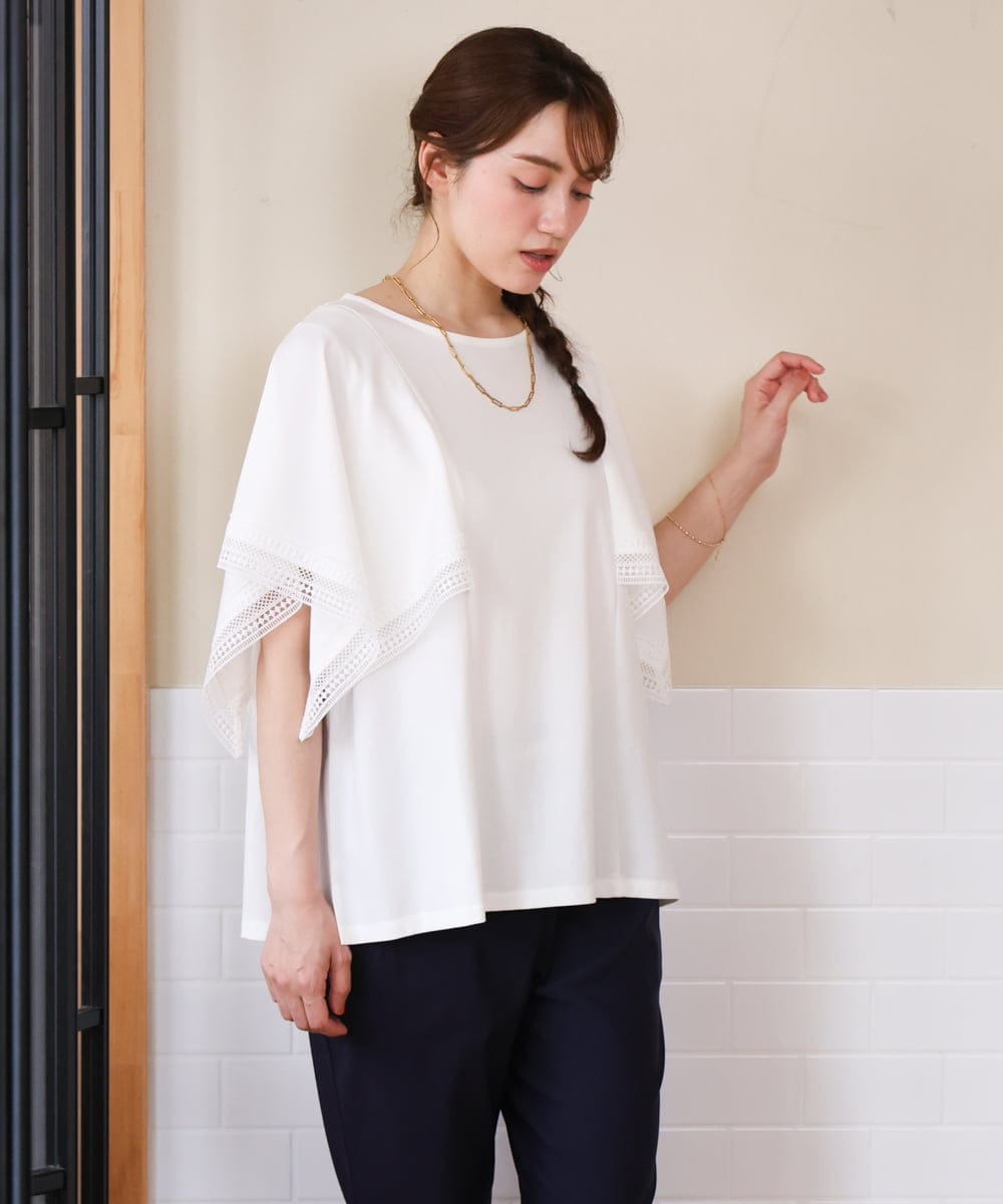 OLKHD31069 eur3(エウルキューブ) 【WEB先行販売】【大きいサイズ/a.v.v×eur3】接触冷感ハンカチーフスリーブカットソー アイボリー