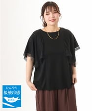 OLKHD31069 eur3(エウルキューブ) 【WEB先行販売】【大きいサイズ/a.v.v×eur3】接触冷感ハンカチーフスリーブカットソー ブラック