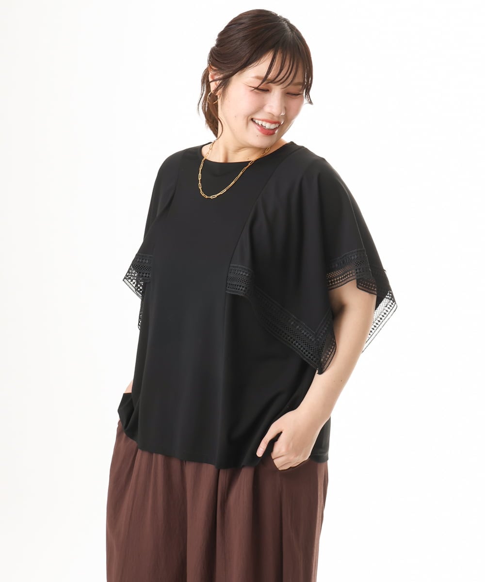OLKHD31069 eur3(エウルキューブ) 【WEB先行販売】【大きいサイズ/a.v.v×eur3】接触冷感ハンカチーフスリーブカットソー ブラック