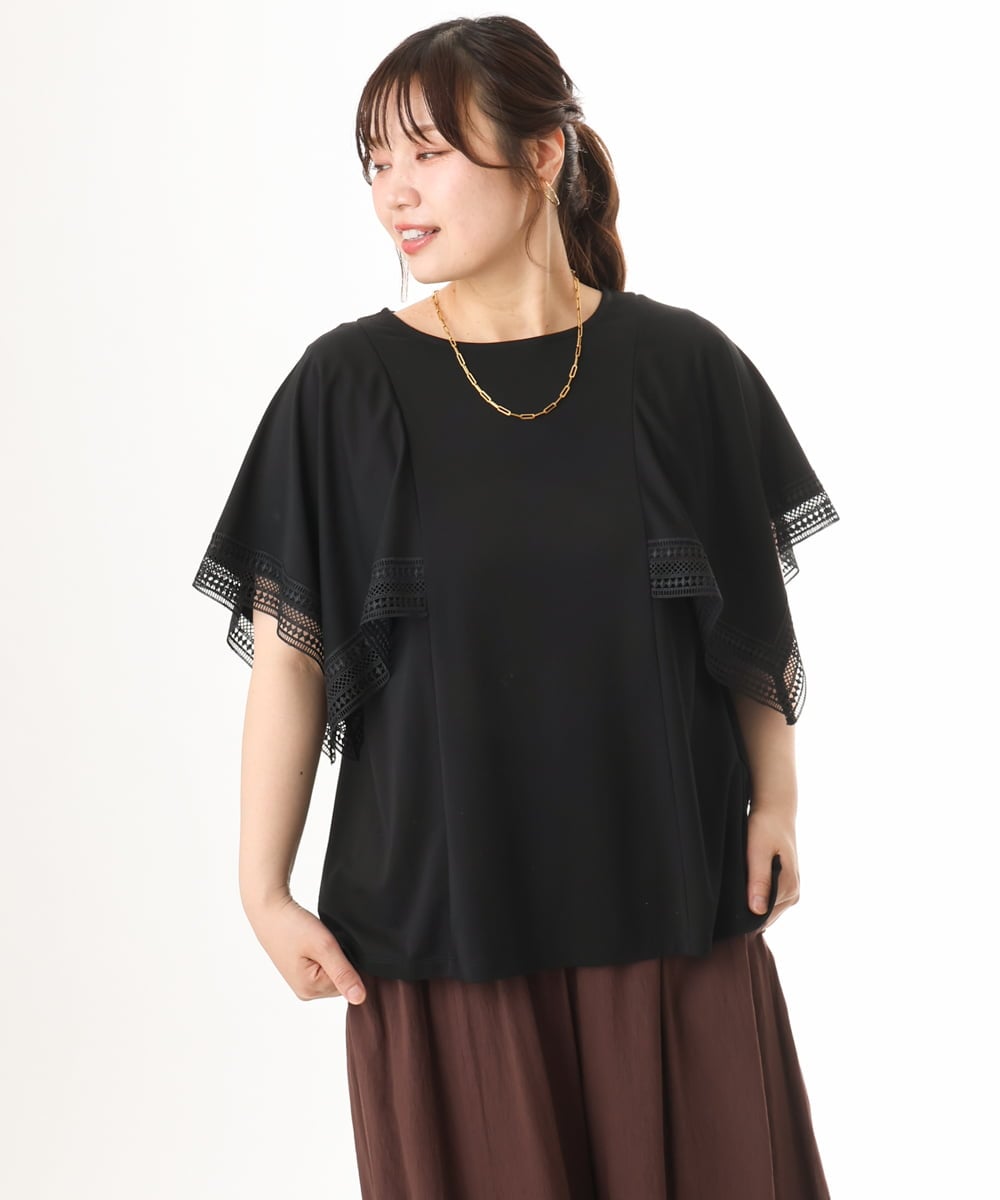OLKHD31069 eur3(エウルキューブ) 【WEB先行販売】【大きいサイズ/a.v.v×eur3】接触冷感ハンカチーフスリーブカットソー ブラック