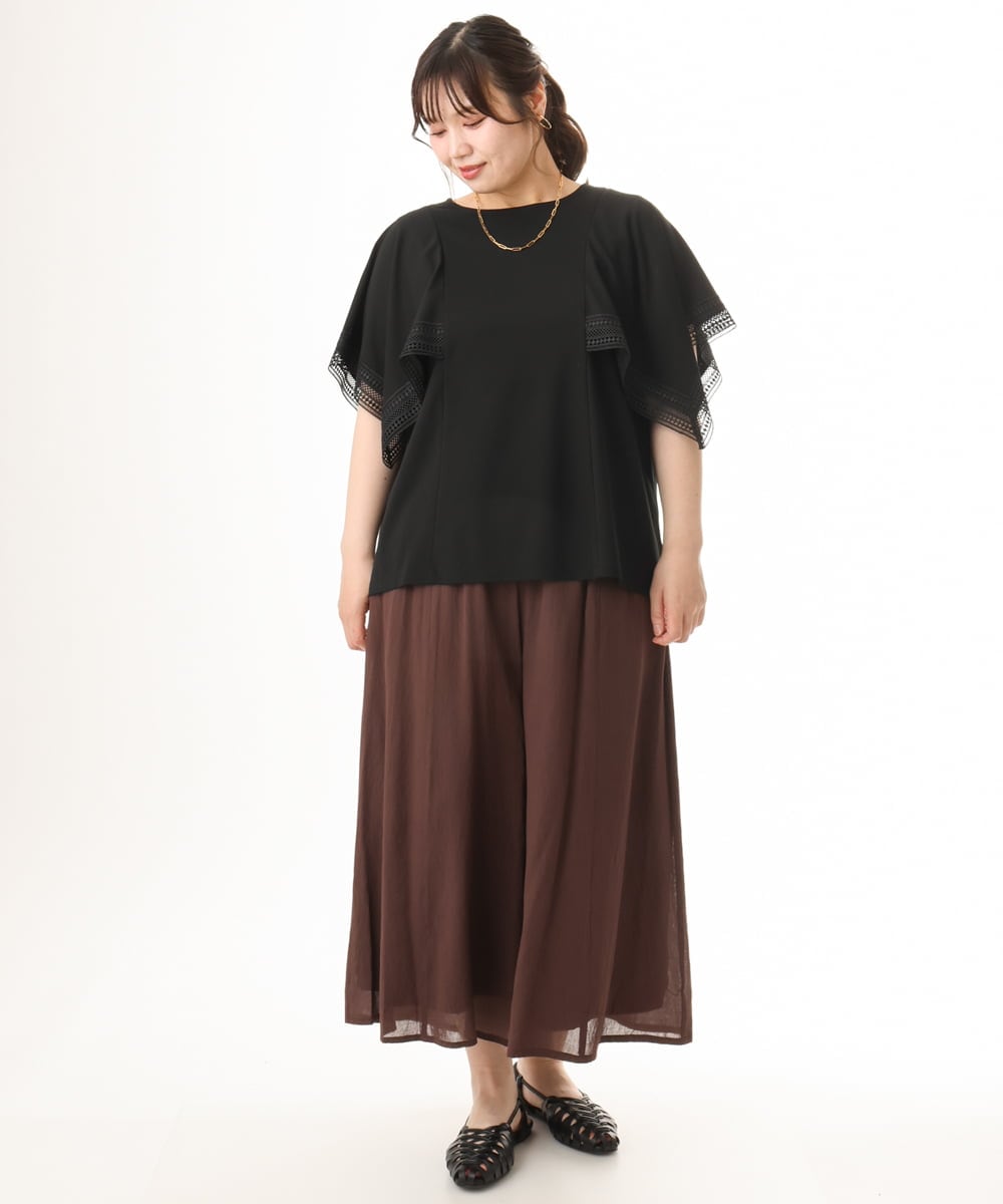 OLKHD31069 eur3(エウルキューブ) 【WEB先行販売】【大きいサイズ/a.v.v×eur3】接触冷感ハンカチーフスリーブカットソー ブラック