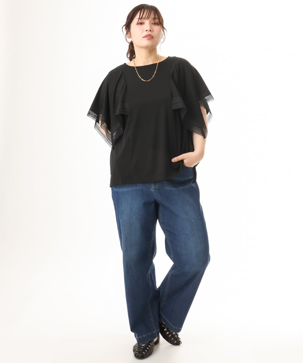 OLKHD31069 eur3(エウルキューブ) 【WEB先行販売】【大きいサイズ/a.v.v×eur3】接触冷感ハンカチーフスリーブカットソー ブラック