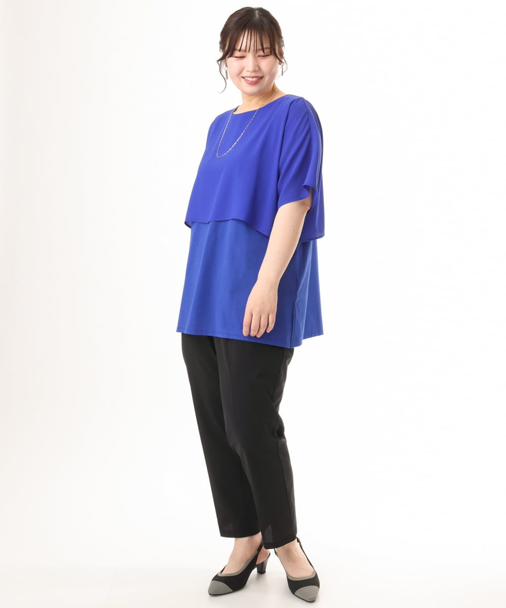 OLKHD32064 eur3(エウルキューブ) 【WEB先行販売】【大きいサイズ/UVカット】接触冷感ケープデザインカットソー ブルー