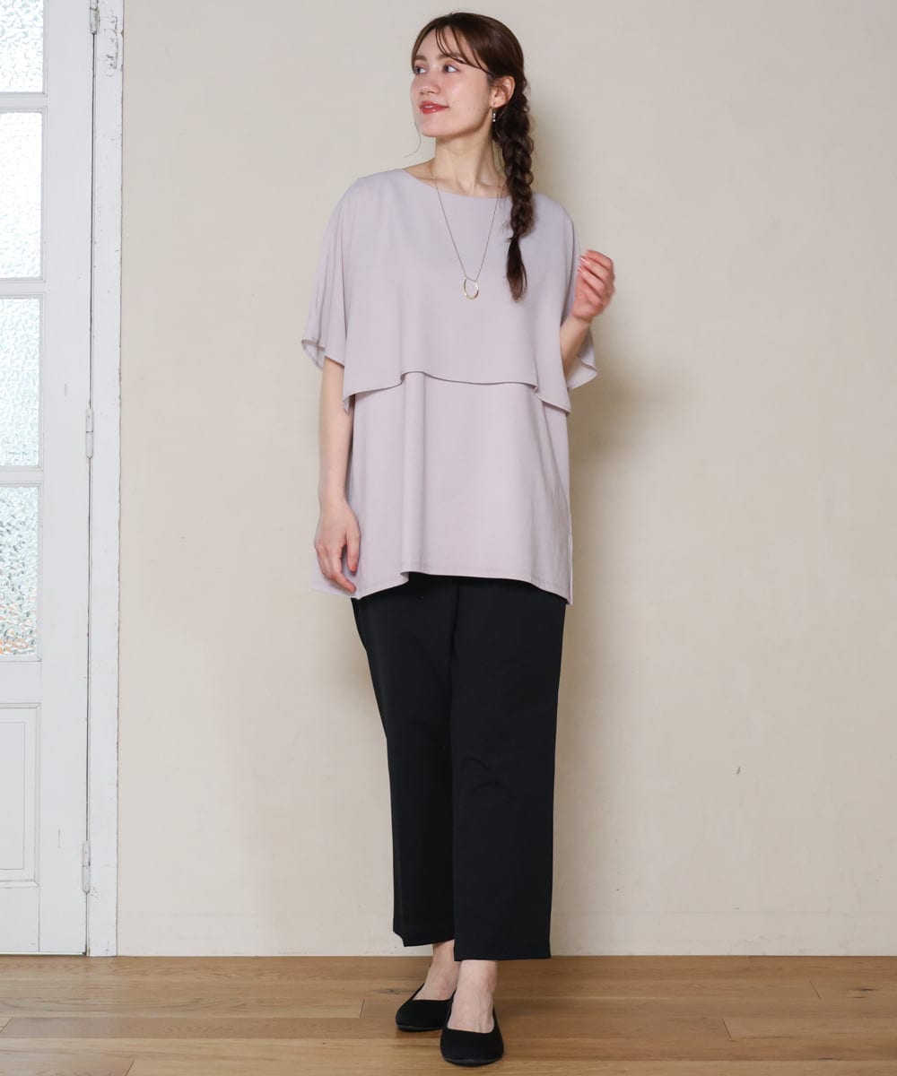 OLKHD32064 eur3(エウルキューブ) 【WEB先行販売】【大きいサイズ/UVカット】接触冷感ケープデザインカットソー ライトグレー