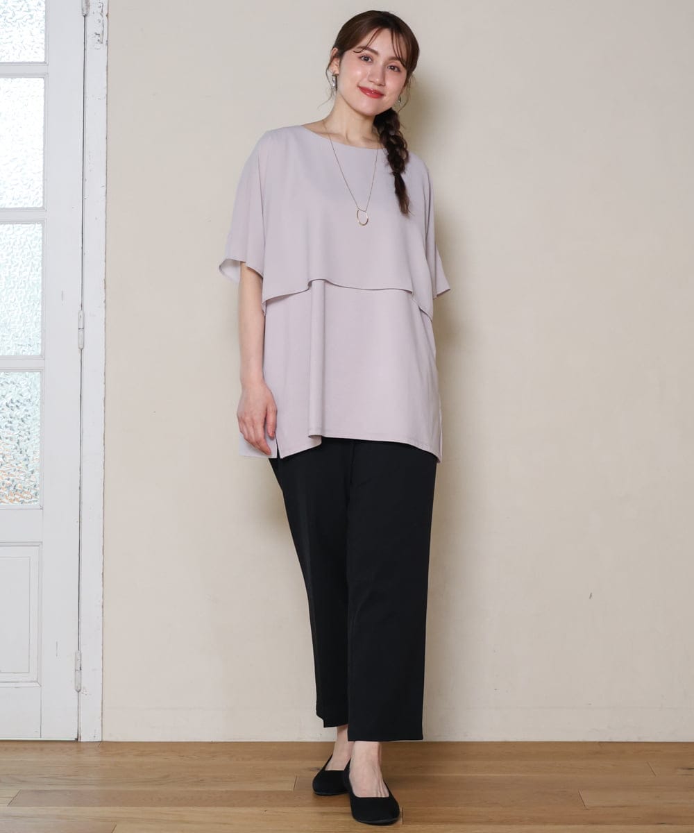 OLKHD32064 eur3(エウルキューブ) 【WEB先行販売】【大きいサイズ/UVカット】接触冷感ケープデザインカットソー ライトグレー