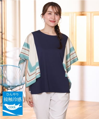 OLKHD41099 eur3 【大きいサイズ/接触冷感】スカーフプリントトップス