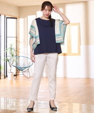 OLKHD41099 eur3(エウルキューブ) 【大きいサイズ/接触冷感】スカーフプリントトップス ネイビー