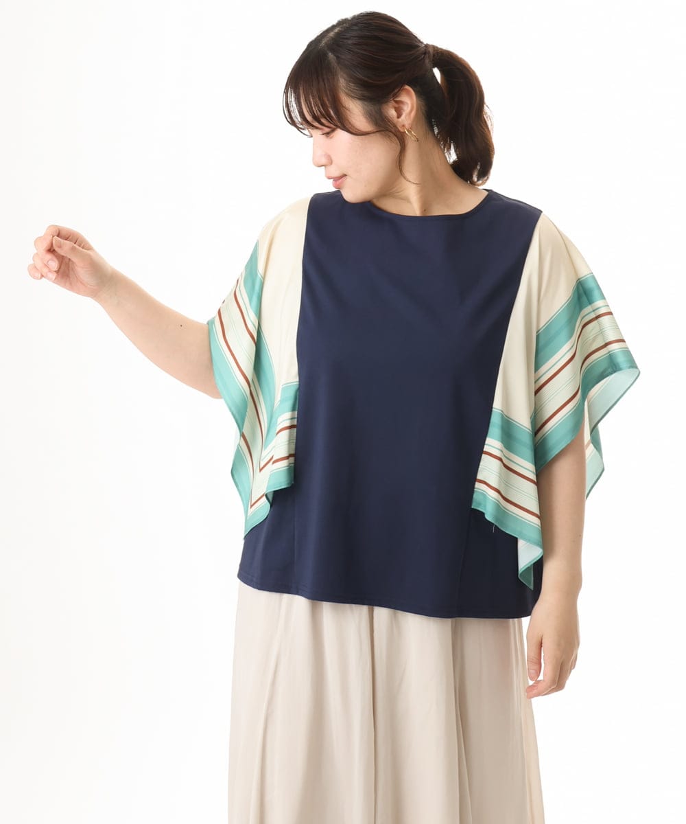 OLKHD41099 eur3(エウルキューブ) 【大きいサイズ/接触冷感】スカーフプリントトップス ネイビー