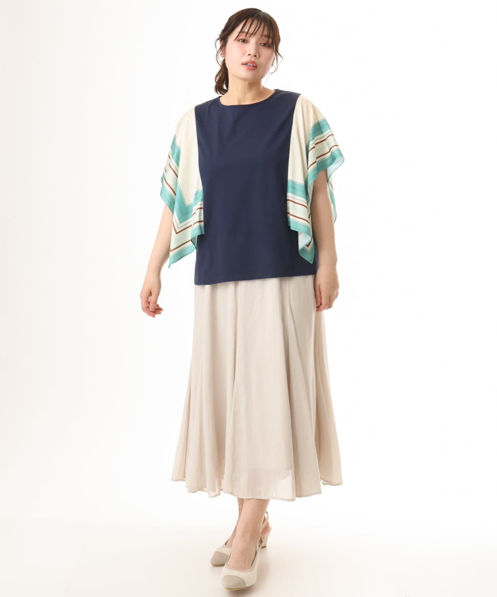 OLKHD41099 eur3(エウルキューブ) 【大きいサイズ/接触冷感】スカーフプリントトップス ネイビー