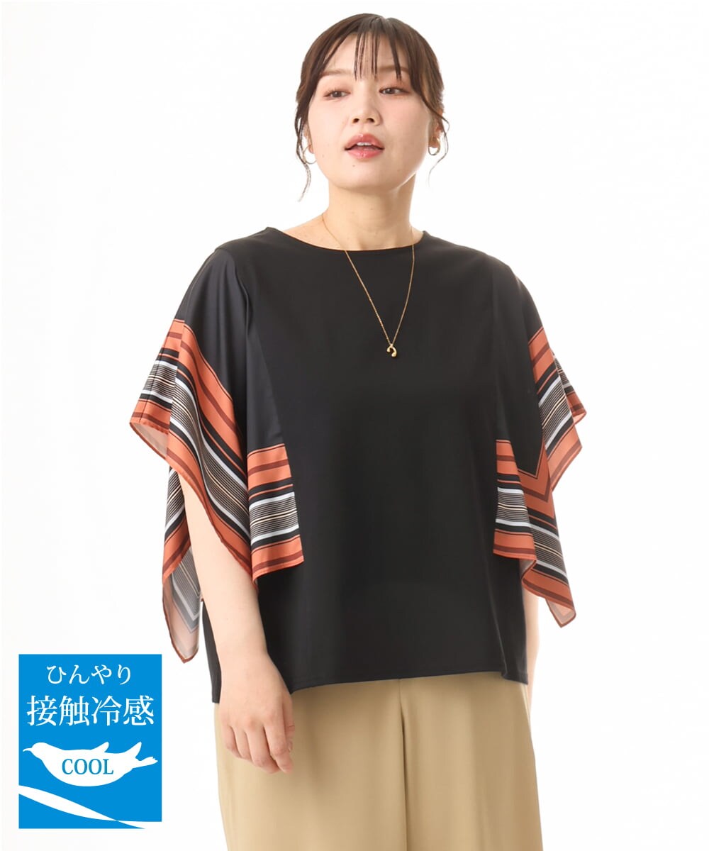 OLKHD41099 eur3(エウルキューブ) 【大きいサイズ/接触冷感】スカーフプリントトップス ブラック