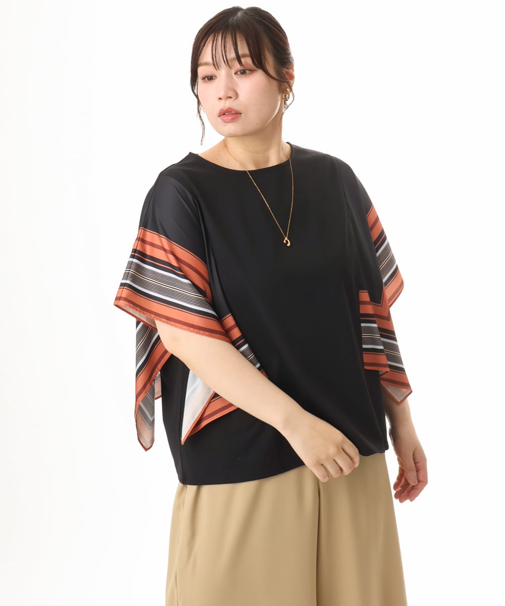 OLKHD41099 eur3(エウルキューブ) 【大きいサイズ/接触冷感】スカーフプリントトップス ブラック