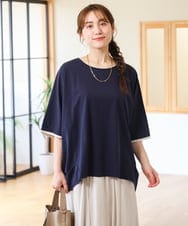 OLKHD42079 eur3(エウルキューブ) 【大きいサイズ/ 接触冷感】配色コットントップス ネイビー（WEB限定カラー）