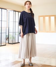 OLKHD42079 eur3(エウルキューブ) 【大きいサイズ/ 接触冷感】配色コットントップス ネイビー（WEB限定カラー）
