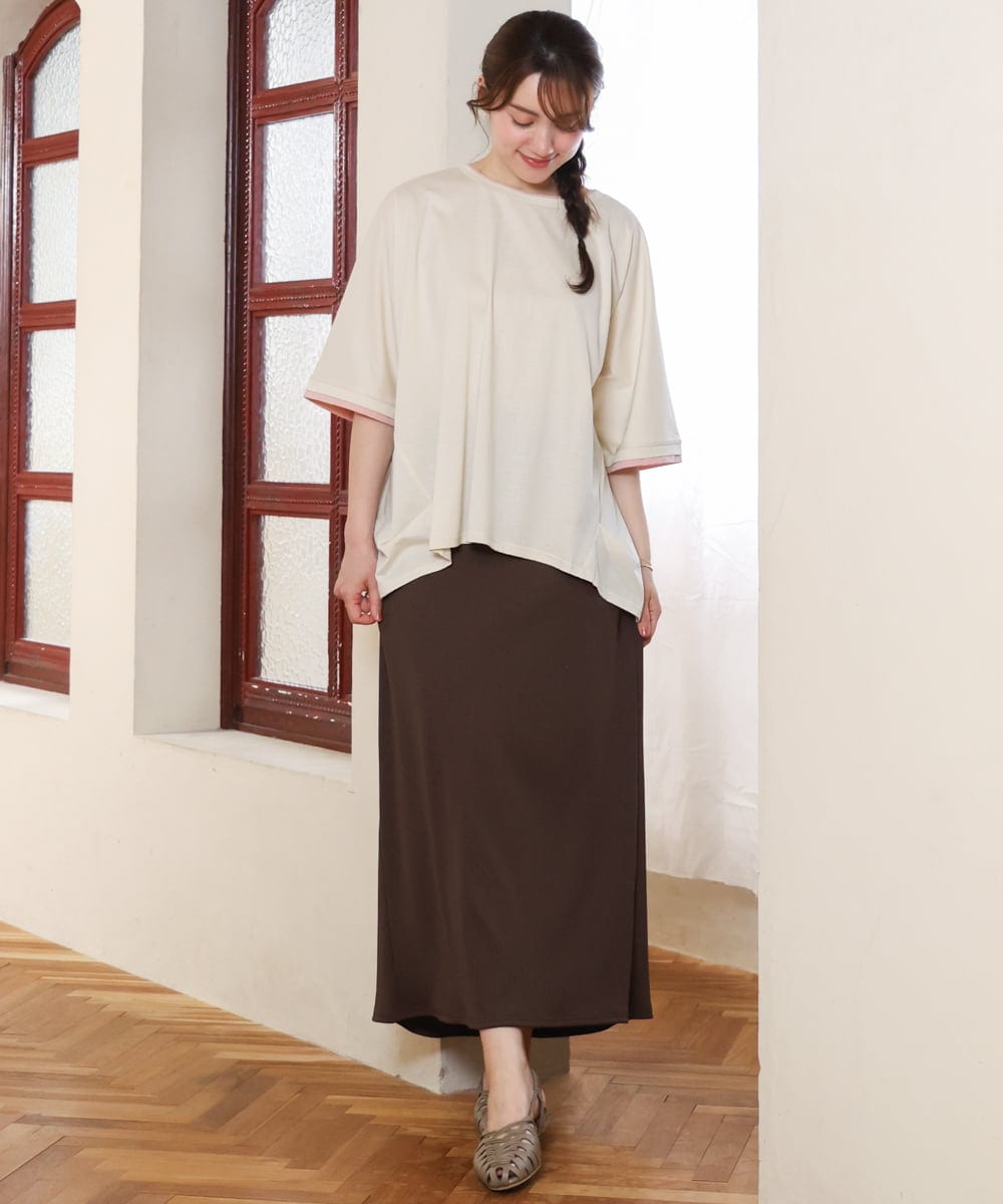 OLKHD42079 eur3(エウルキューブ) 【大きいサイズ/ 接触冷感】配色コットントップス アイボリー